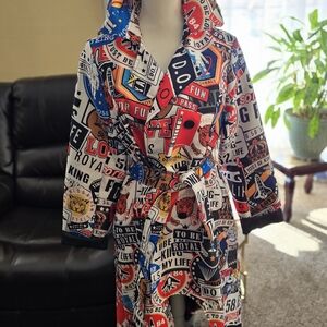 Ladies Multi Color Maxi  Trench CoachColorful Graphic Trench Coat